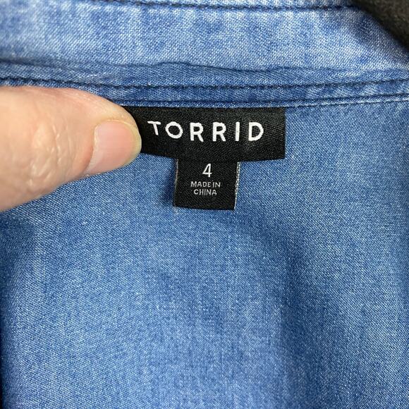 Torrid Blue Denim Long Sleeve Button Up Shirt Sz.4 - Picture 10 of 16